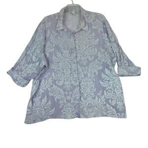 GRAFF by UM Women's Button Up 3/4 Sleeve Sheer Shirt Blouse Purple Size 3X